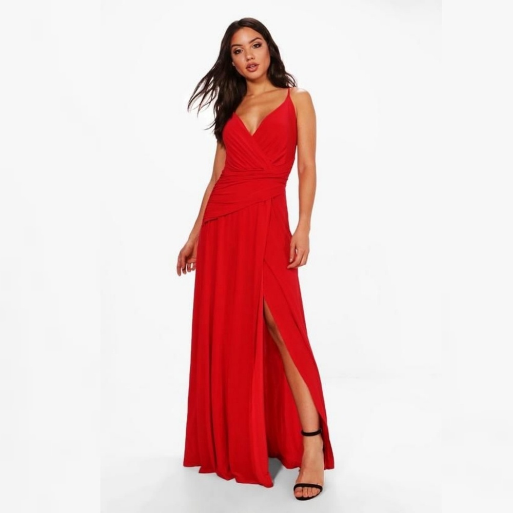 Boohoo • NWT Wrap Ruched Strappy Dress